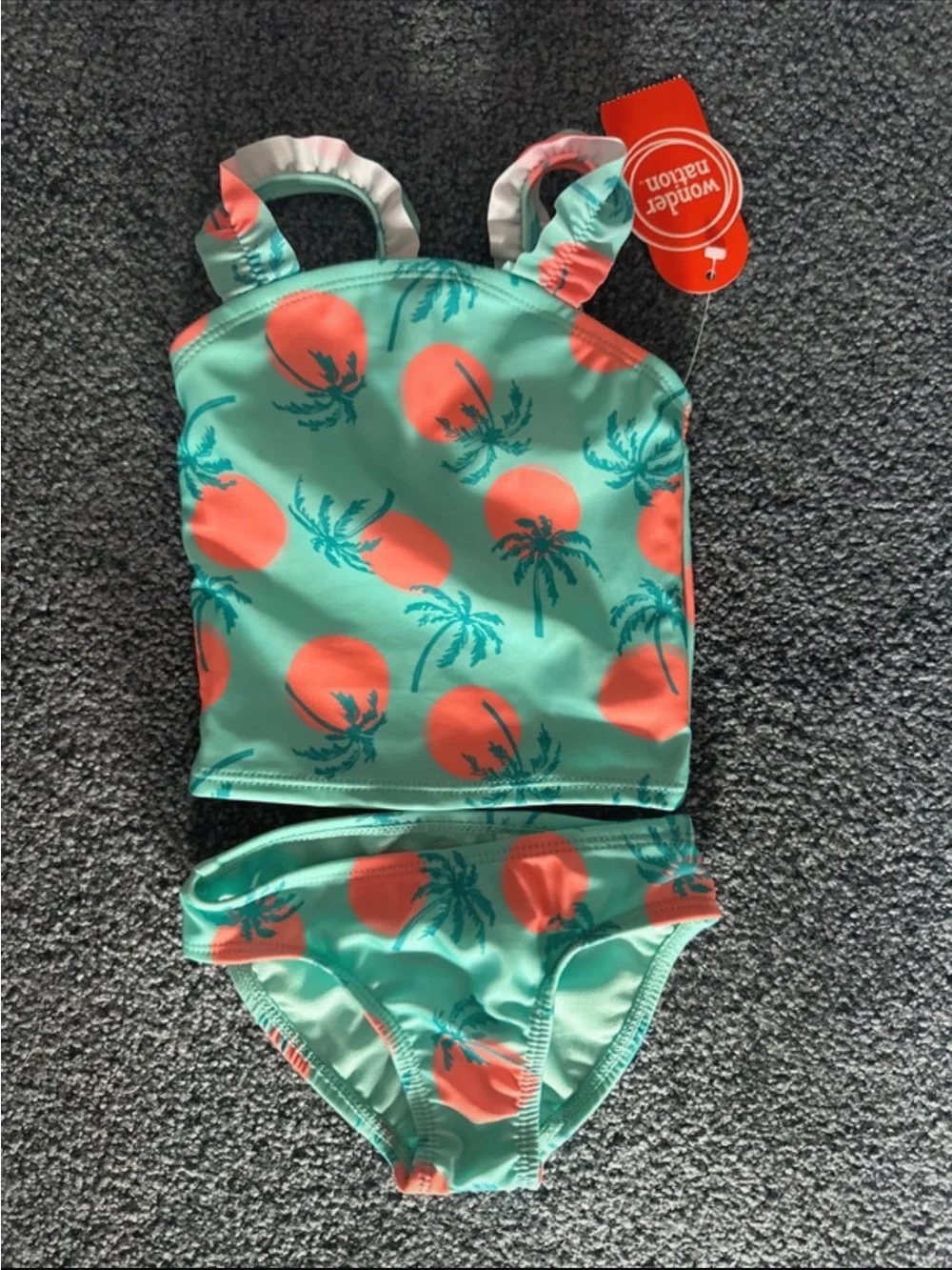 wonder nation Mint & Coral Palm One-Piece Style Tankini
